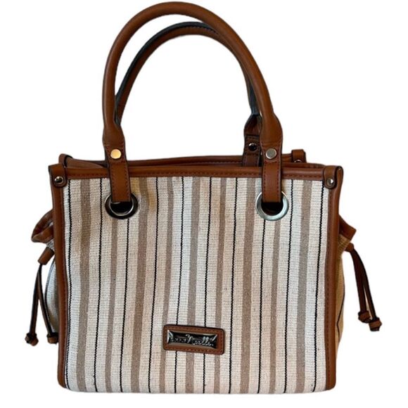 Simply Noelle Handbag leather & teak, brown, cream, black, & tan EUC! - Picture 1 of 16